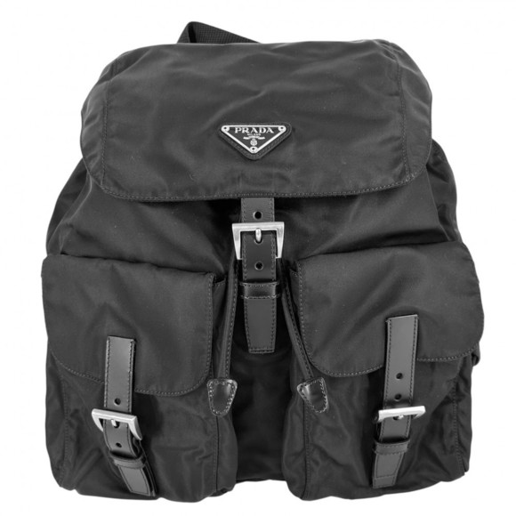 Prada Rucksack Triangle Logo Backpack Bag Nylon Leather Black - Picture 1 of 8